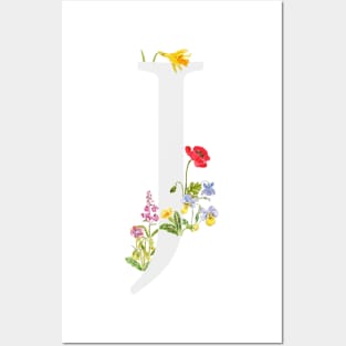 botanical monogram alphabet J wildflowers Posters and Art